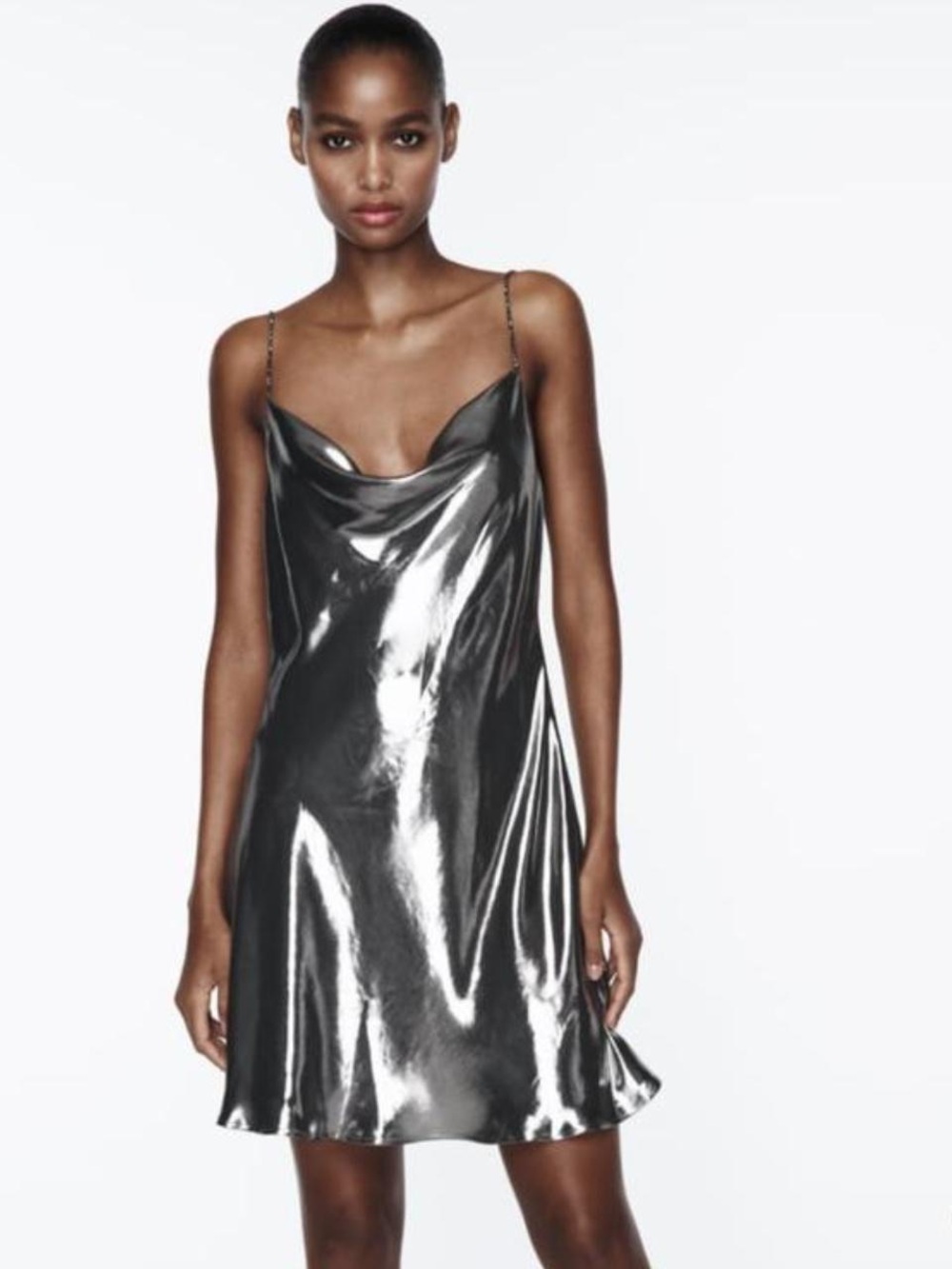 Zara Silver Metallic Slip Dress size M